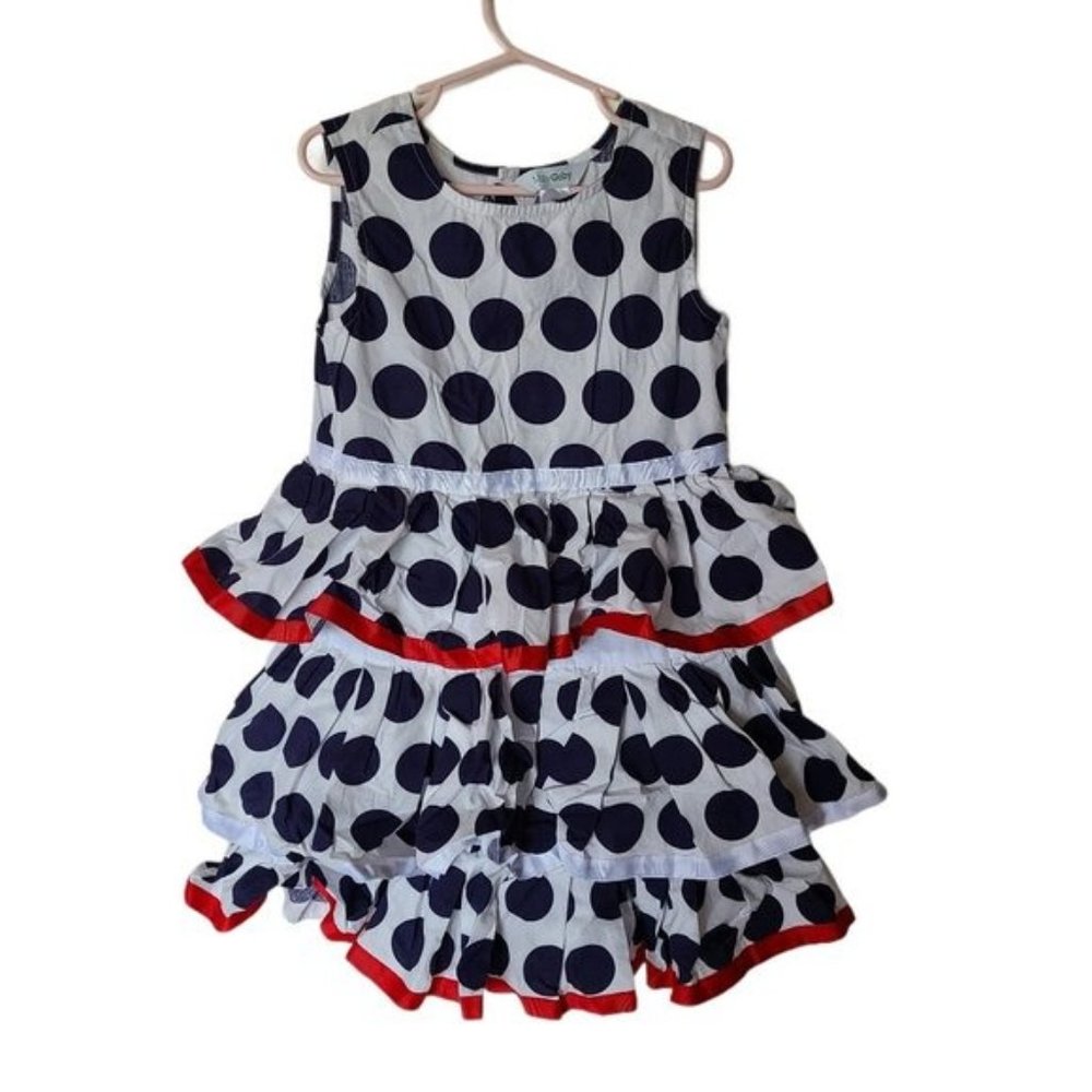 Moby Coby Polka Dot Ruffle Dress White Blue Red 6